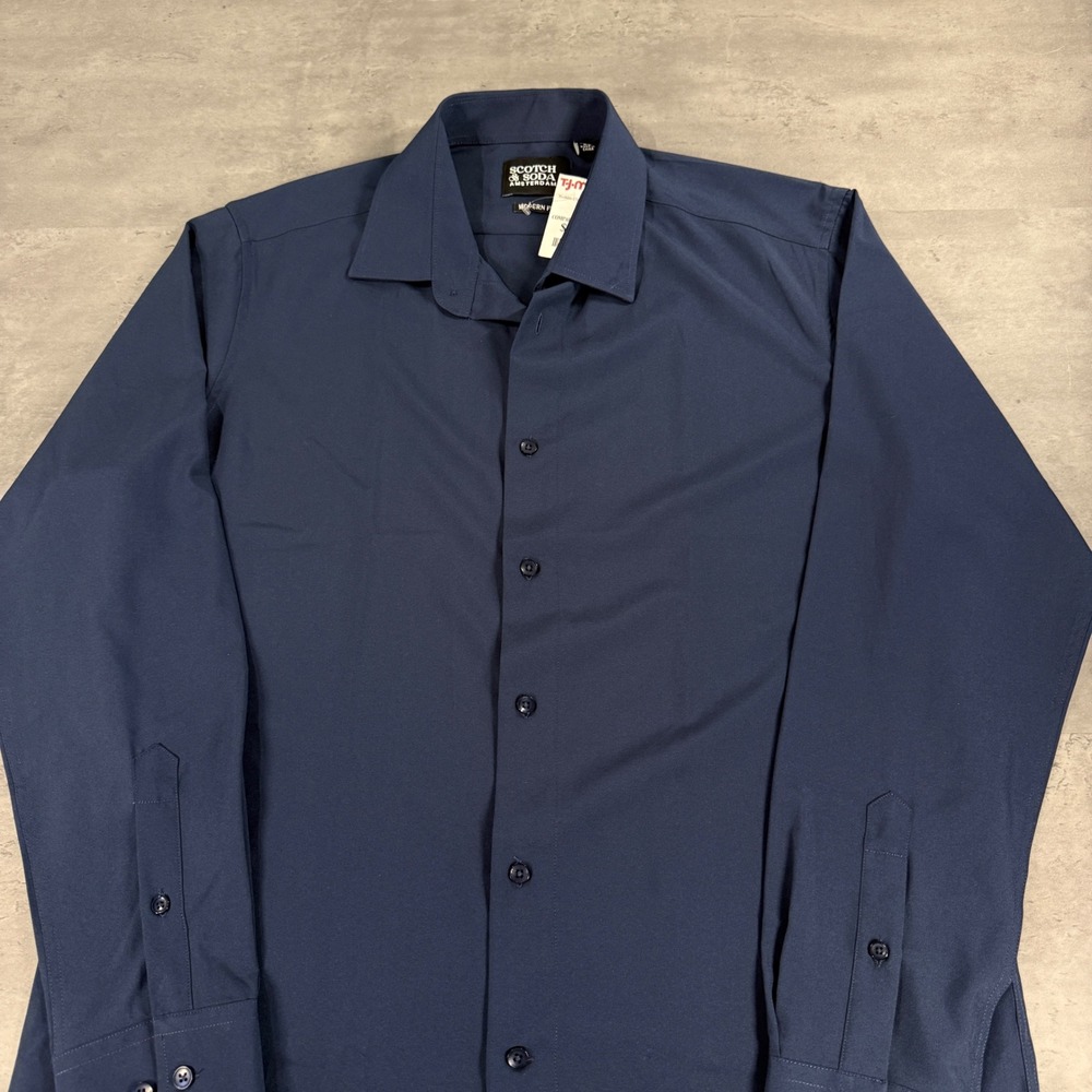 Scotch & Soda Button Down Shirt Mens XL Navy Blue Modern Fit Stretch Long Sleeve
